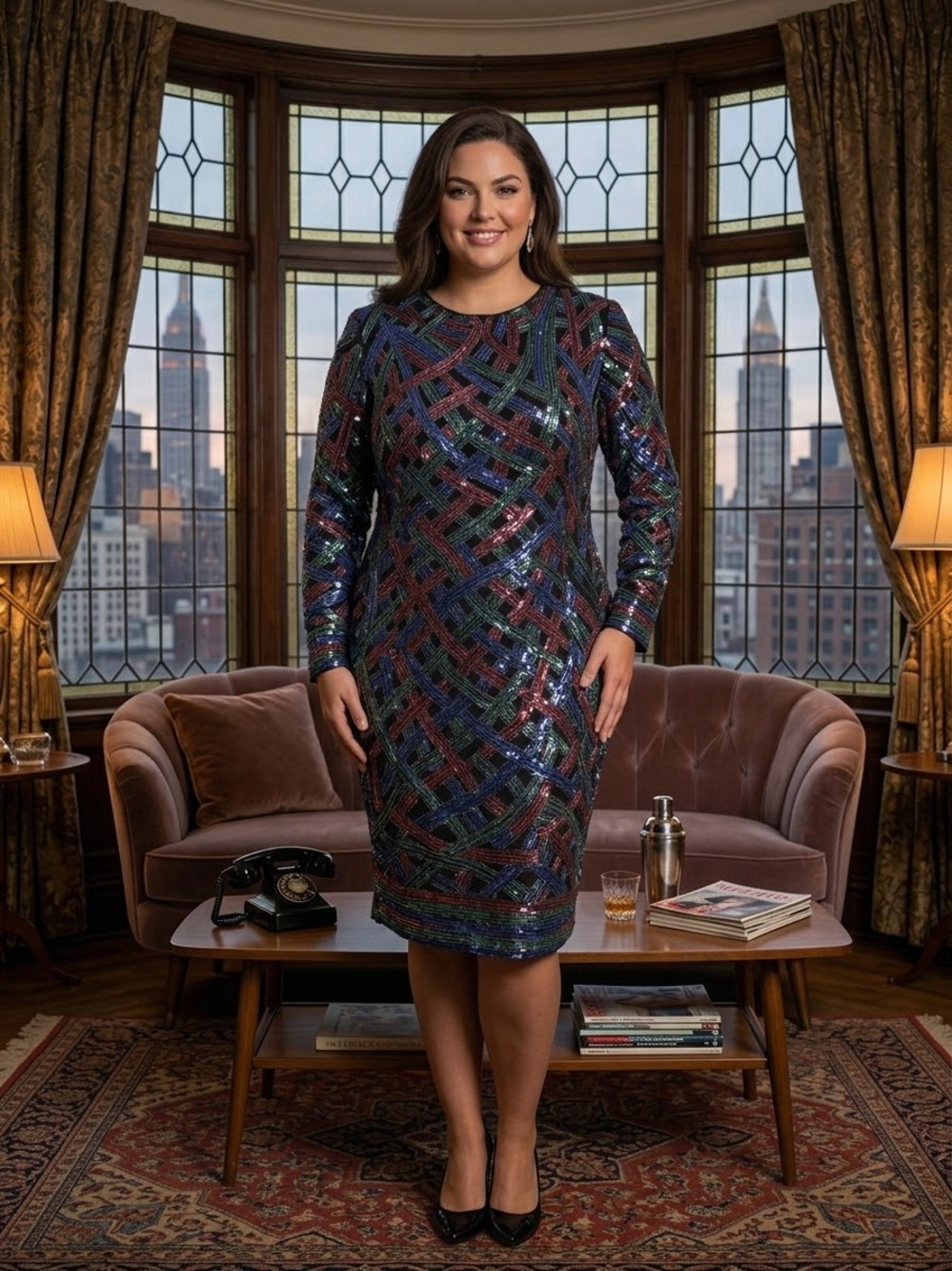 Vintage ChampEllyse 100% silk sequined shift dress